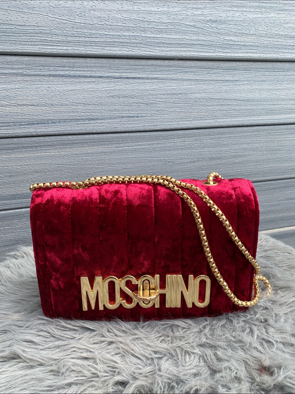 Red Velvet Quilted Chain Shoulder Bag